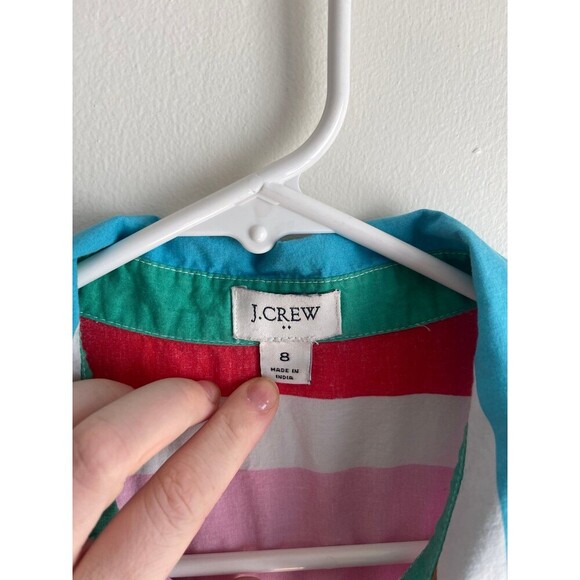 Button Down J.Crew Shirt Dress with Colorful Rainbow Stripes Size 8 - Picture 5 of 10
